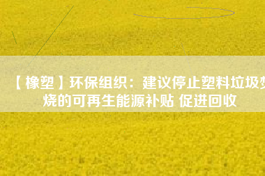 【橡塑】環保組織:建議停止塑料垃圾焚燒的可再生能源補貼 促進回收
