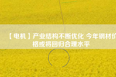 【電機】產業結構不斷優化 今年鋼材價格或將回歸合理水平